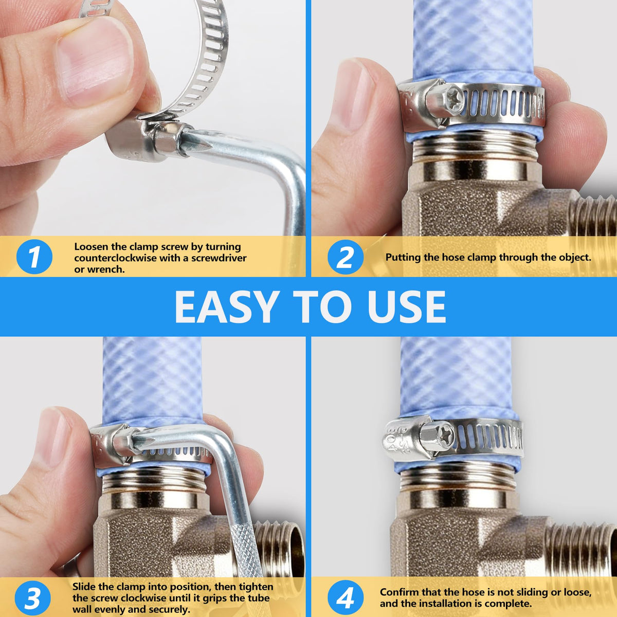 186pcs 304 Stainless Steel Hose Clamp Kit 8 Sizes From 1/4"-2" (6-51mm)