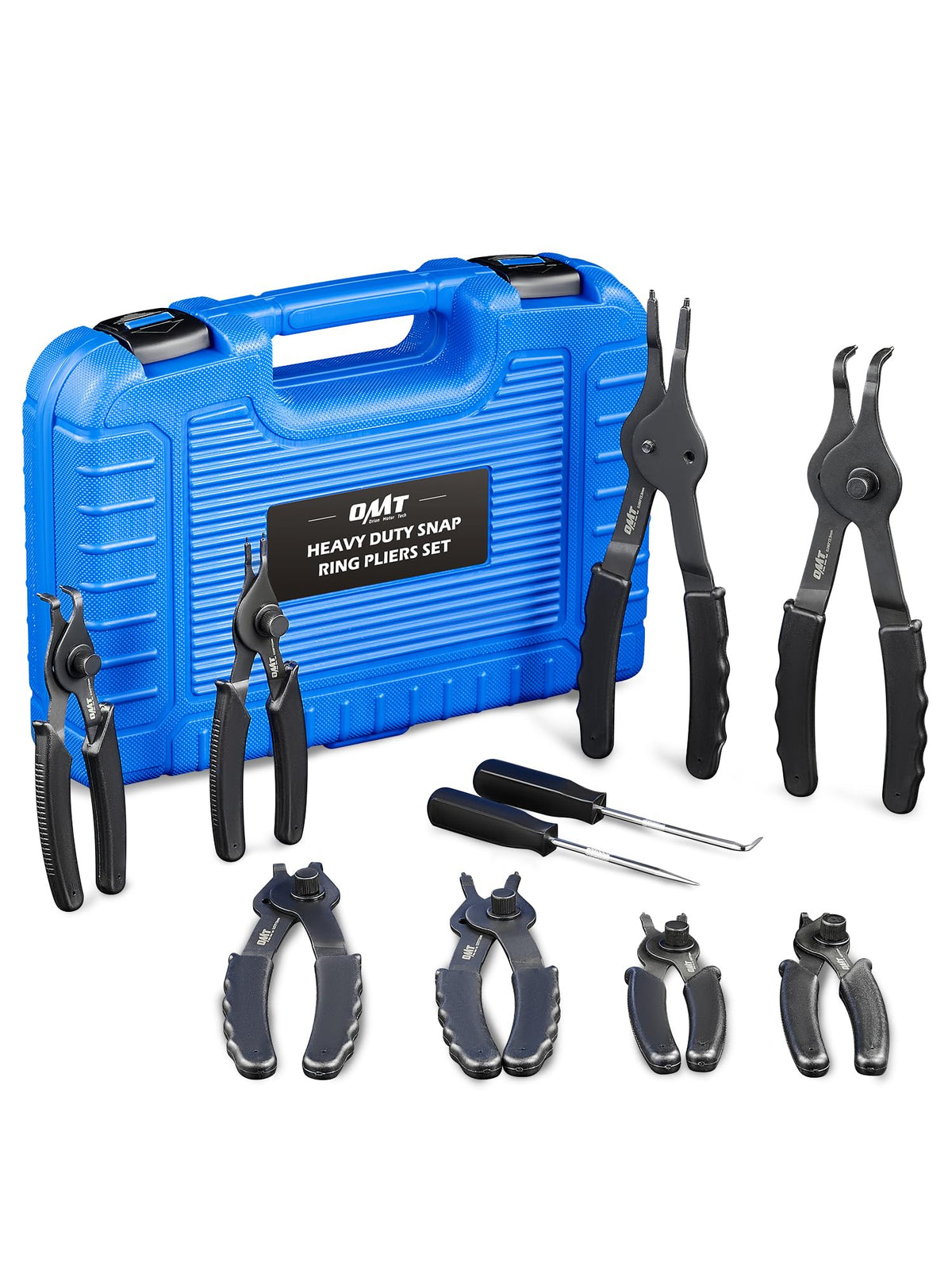 OMT Snap Ring Pliers, 10Pc Internal External Circlip Set With Hook And Pick