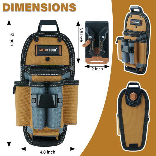 MELOTOUGH 7-Pocket Technician Pouch-Small Tool Belt Pouch with Belt Clip,Clip on Larger - Pockets & Loop,-Tool Holder Accessory(Khaki)
