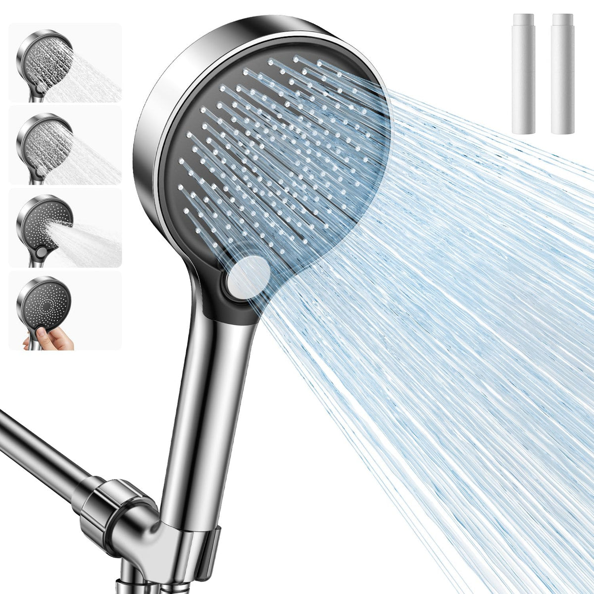 Handheld Shower Head High Pressure – Magnetic Holder,9 Spray Modes with Power Wash for Pets&Tile&Toilet, Filtered for Softer Skin & Shinier Hair, 1.8GPM, Stainless Steel Hose