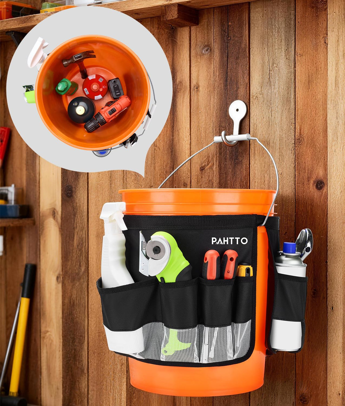 Bucket Tool Organizer, 5 Gallon Garden Bucket Tool Bag with Mesh Pocket