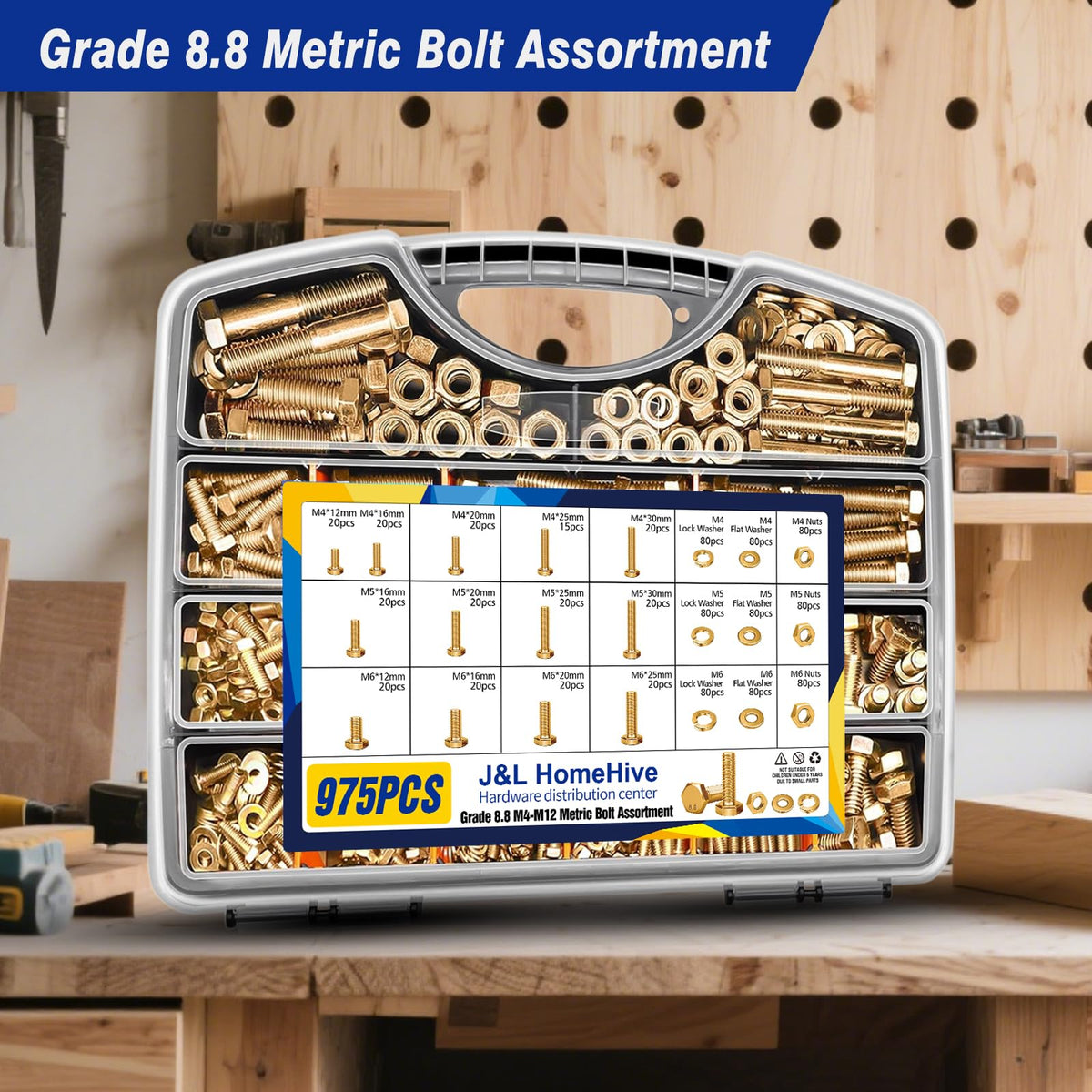 1359Pcs Hex Bolts and Nuts Assortment Kit, 304 Stainless Steel 1/4-20, 5/16-18, 3/8-16, 1/2-13 Machine Screws Set, Grade 8.8 M4 M5 M6 M8 M10 Metric Bolt Nuts and Washers Kit Assortment