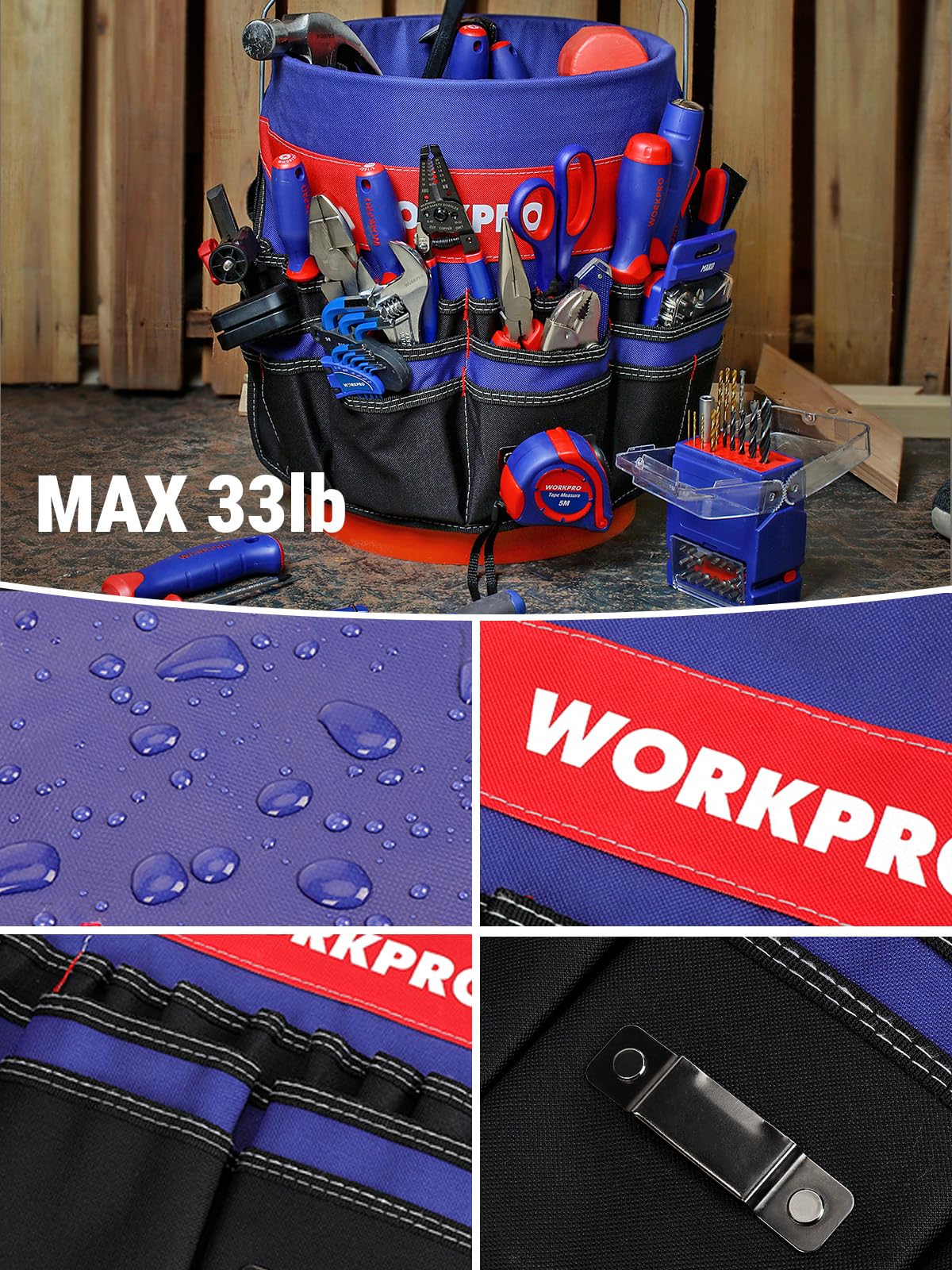 WORKPRO Bucket Tool Organizer with 51 Pockets Fits for 3.5-5 Gallon Bucket