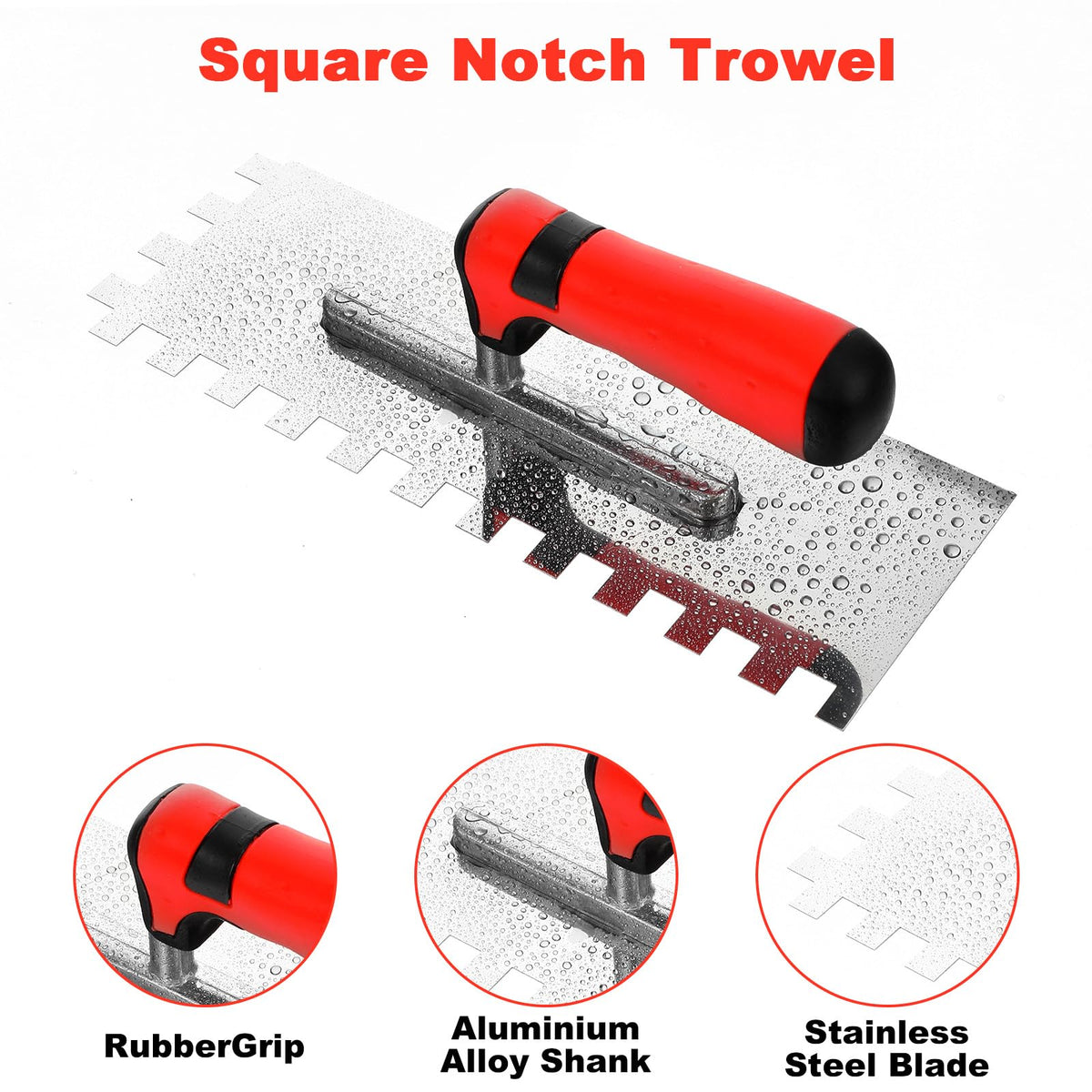 7 Pcs Square Notched Tile Trowel Set, with Rubber Grout Float,Grout Sponge and Work Gloves,Ideal for Masonry Tiling Tools and Flooring Installation