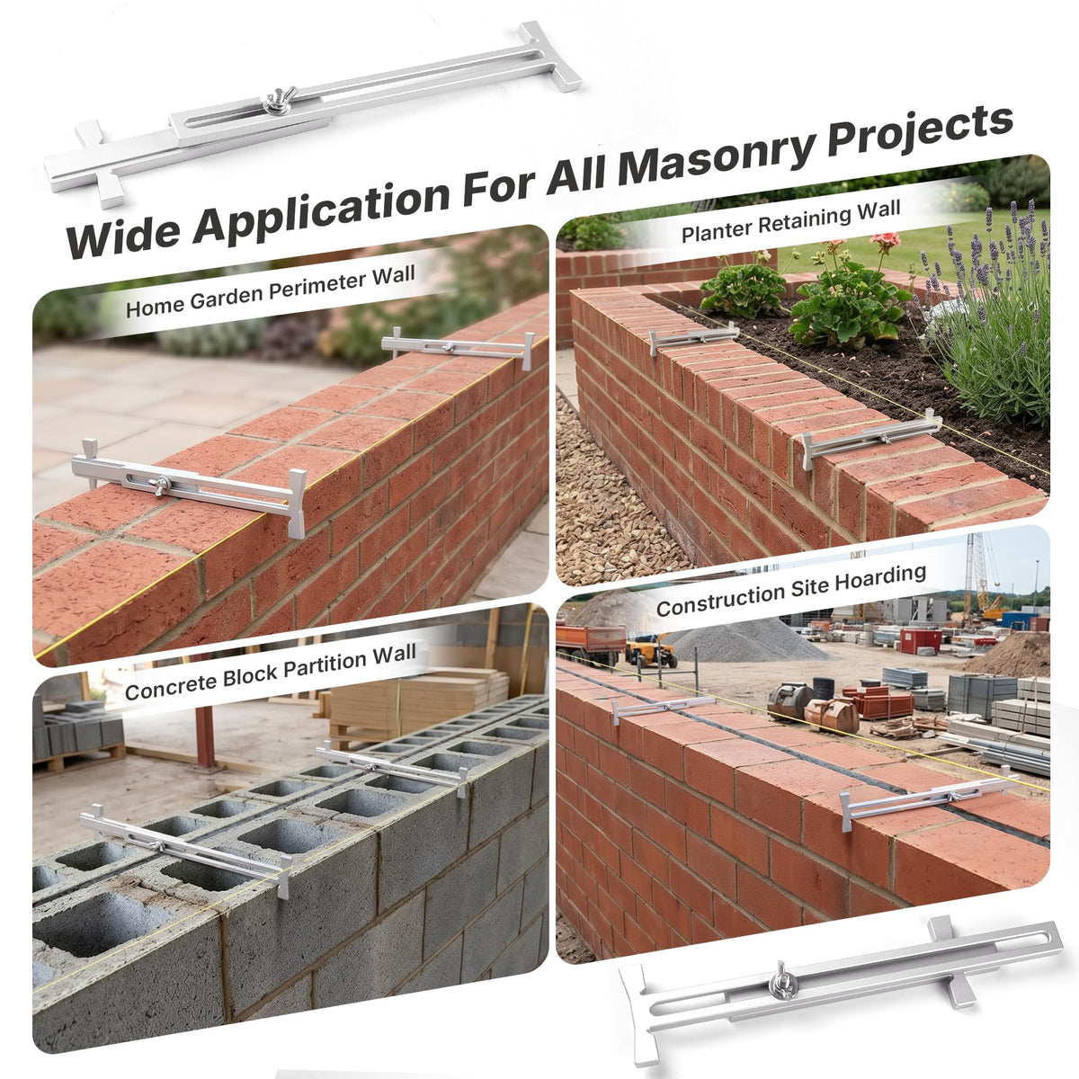 2 Pack Aluminum Line Stretchers Masonry, Block Line Stretcher for Masonry Tools, Adjustable 3.8"-12.4" String Line Holder