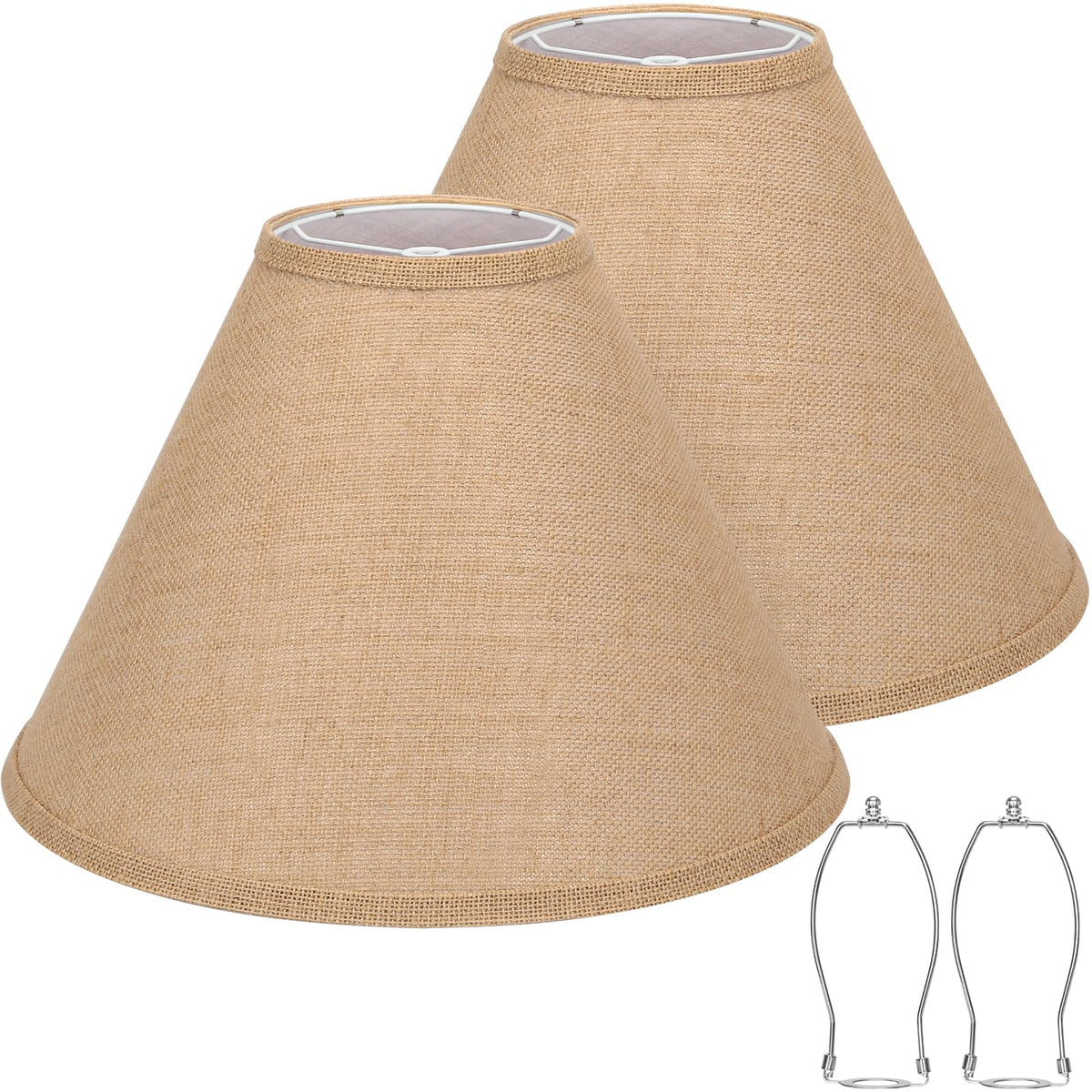 Empire Lamp Shades Set of 2, 6" Top x 16" Bottom x 10.8" High, Large Beige Lamp Shades for Table Lamps Floor Lamps, Natural Linen Lampshades Replacement, Spider, Harp Holders Included, Easy Assembly