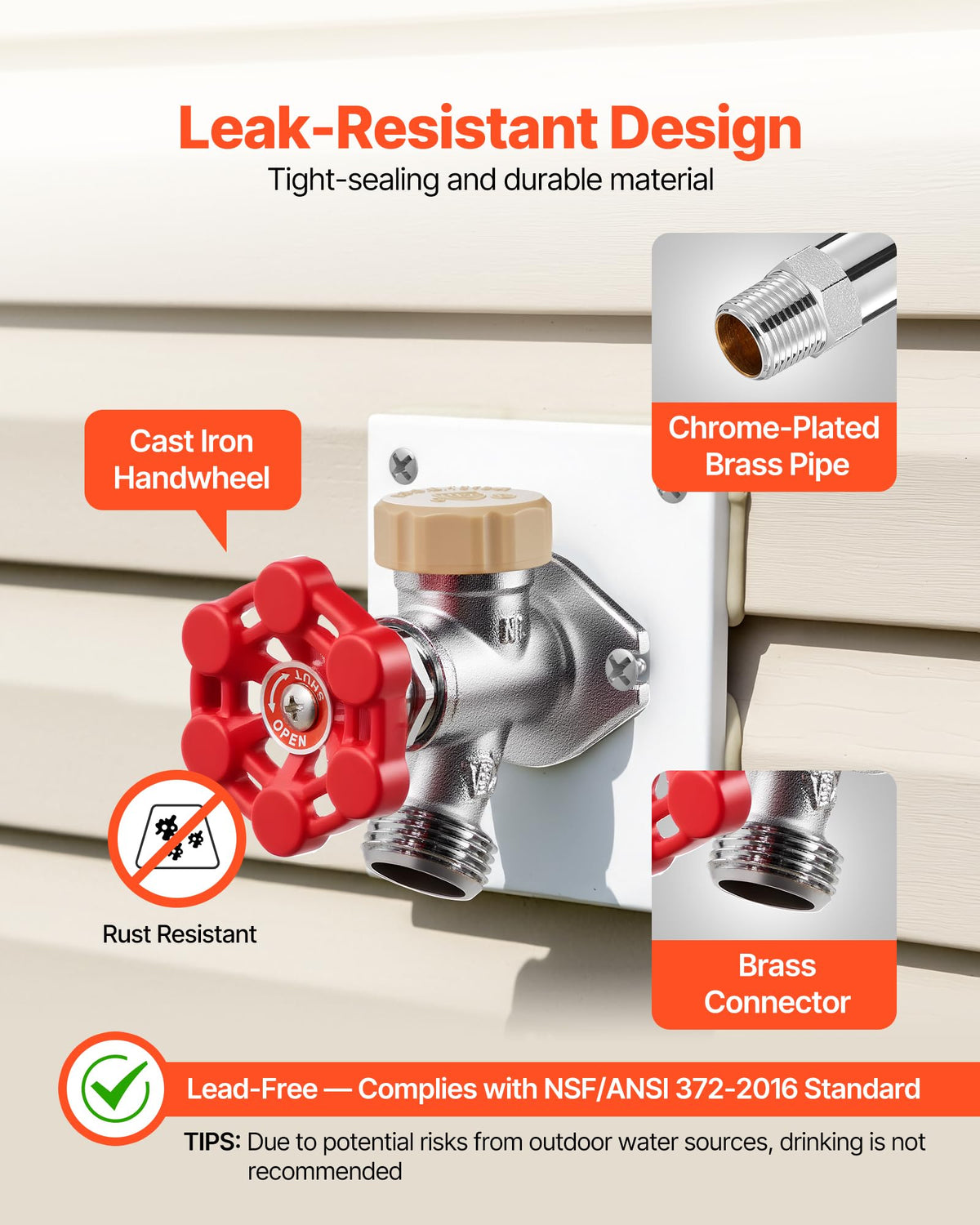 VEVOR Frost Free Outdoor Faucet, Freeze Proof Yard Hydrant Complete Head Assembly, with 1" NPT Galvanized Pipe Thread & 3/4" Hose Connection for Yard, Garden, Pasture Irrigation (Pipe Not Included)