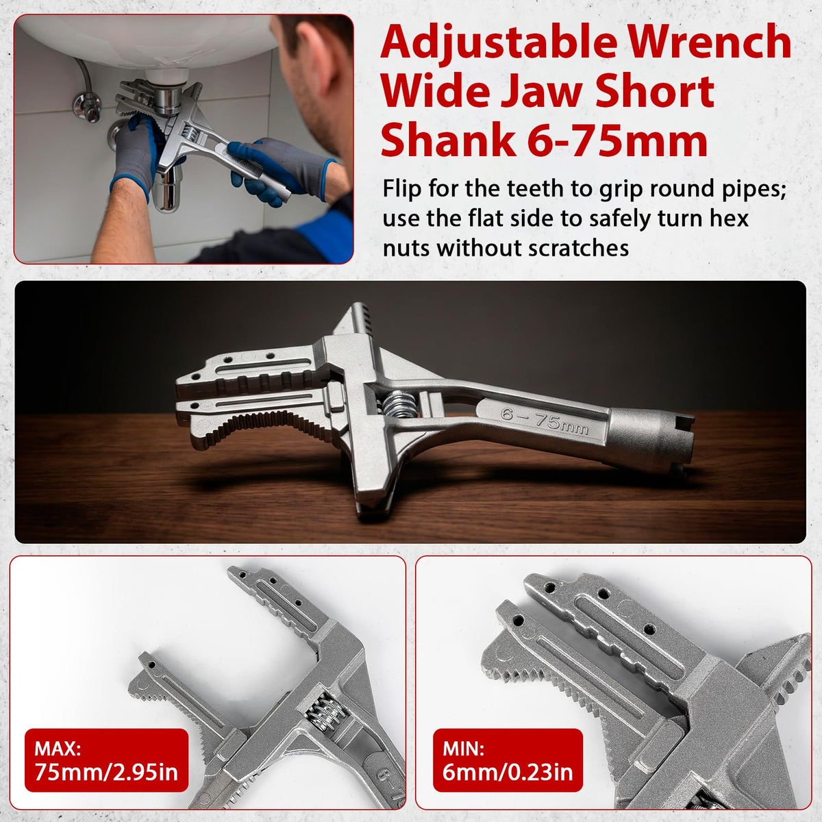 14PCS Plumbing Wrench Faucet Installation and Removal Tools, Under Sink Wrench Tool Set, Spring-Loaded Basin Wrench, Adjustable Wide-Jaw Wrench, Multifunctional Plumbing Tool for Kitchen & Bathroom