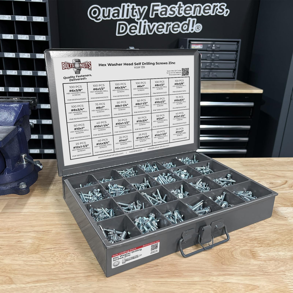 Unslotted Hex Washer Head Sheet Metal Self Drilling Tek Screw Assortment Kit - 1466 Pieces!