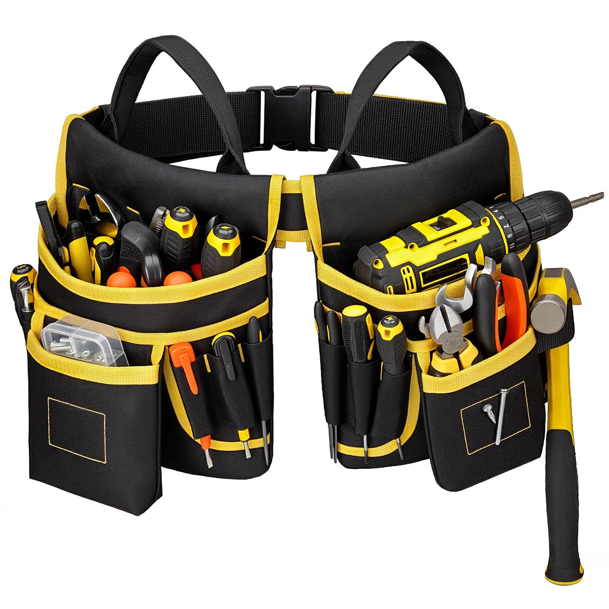 Tool Belt for Men, Magnetic Tool Pouch for Waist Up to 51" Gift for Dad Men