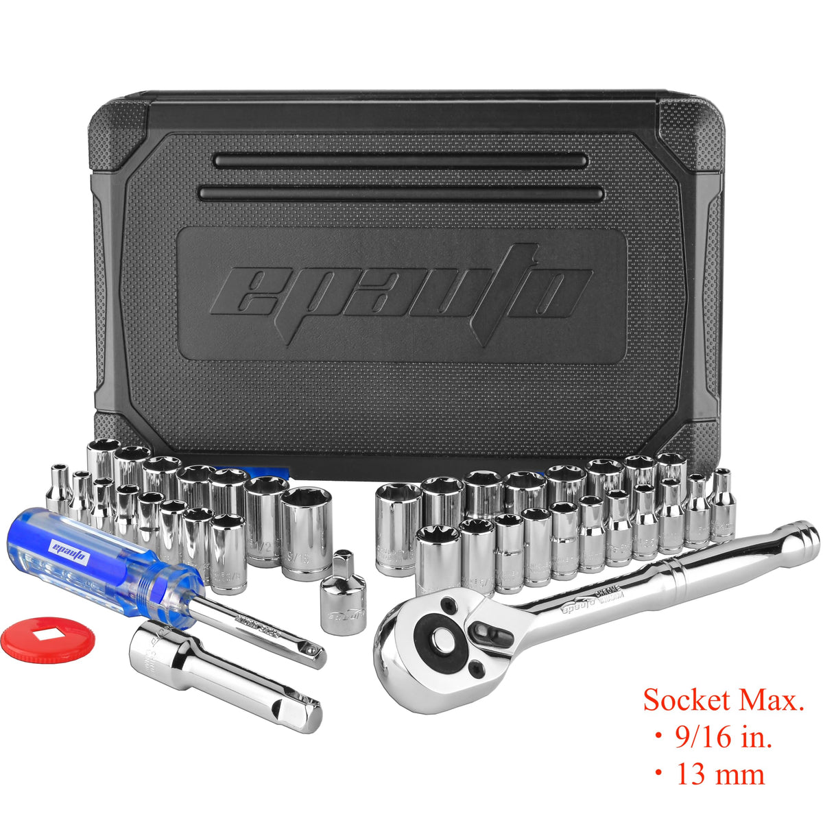 EPAuto 40 Pieces 1/4-Inch & 3/8-Inch Drive Socket Set, 72 Tooth Ratchet