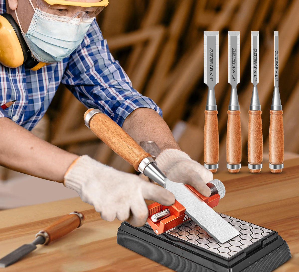 AUXTUR chisel sharpening jig with Honing Guide Tool Set for Woodworking