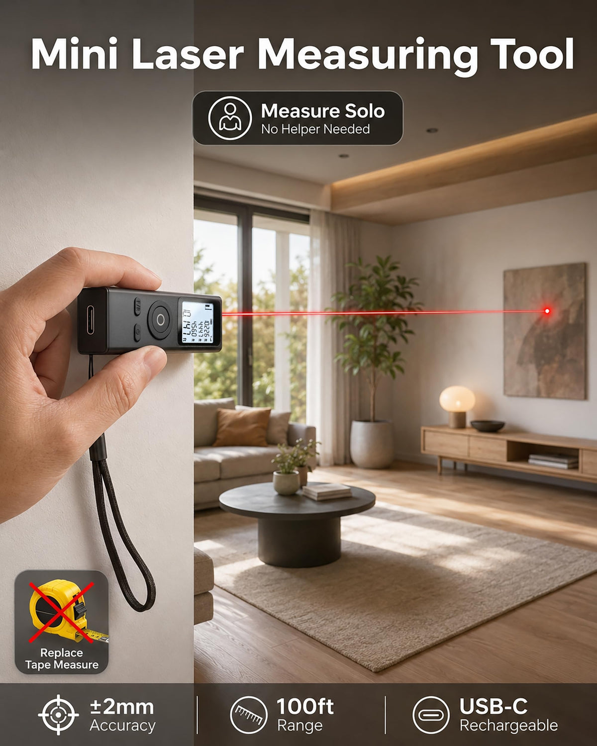 Cooper Ray Mini Laser Measuring Tool, Pocket Size Laser Tape Measure