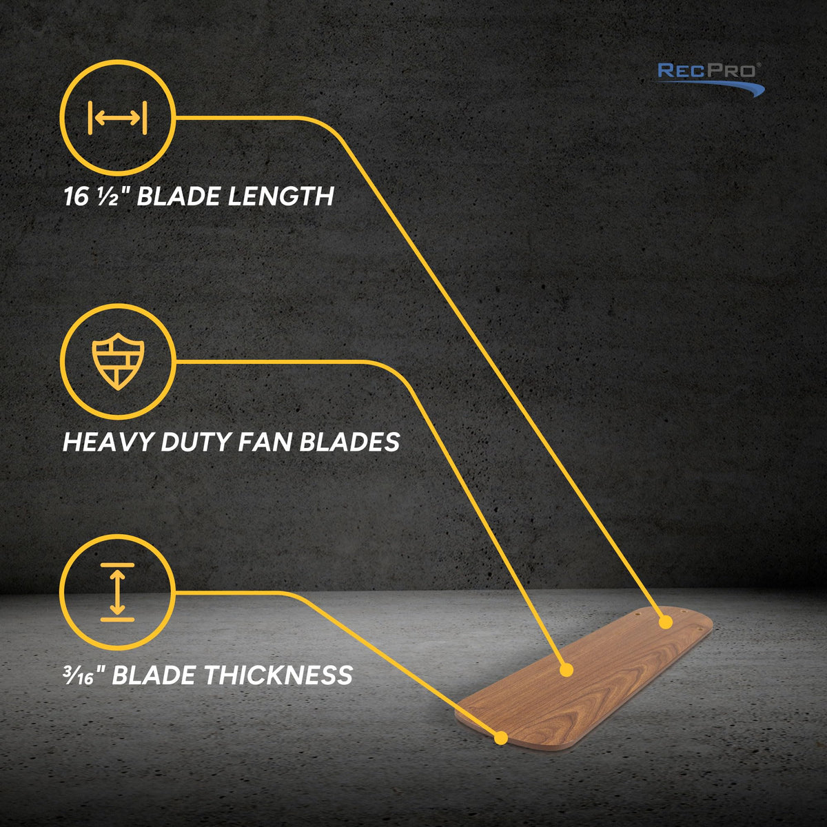 RecPro RV 42" Ceiling Fan Blades, 16.5" Thick, Replacement Blades Only, 4 Pack