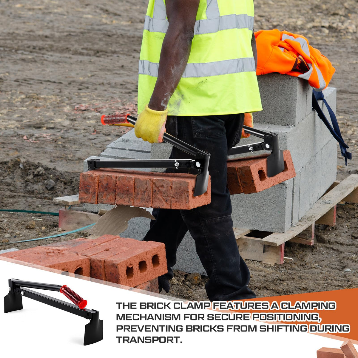 Lothee 2 Pack Brick Tongs, Adjustable Bricks Lifting Tools