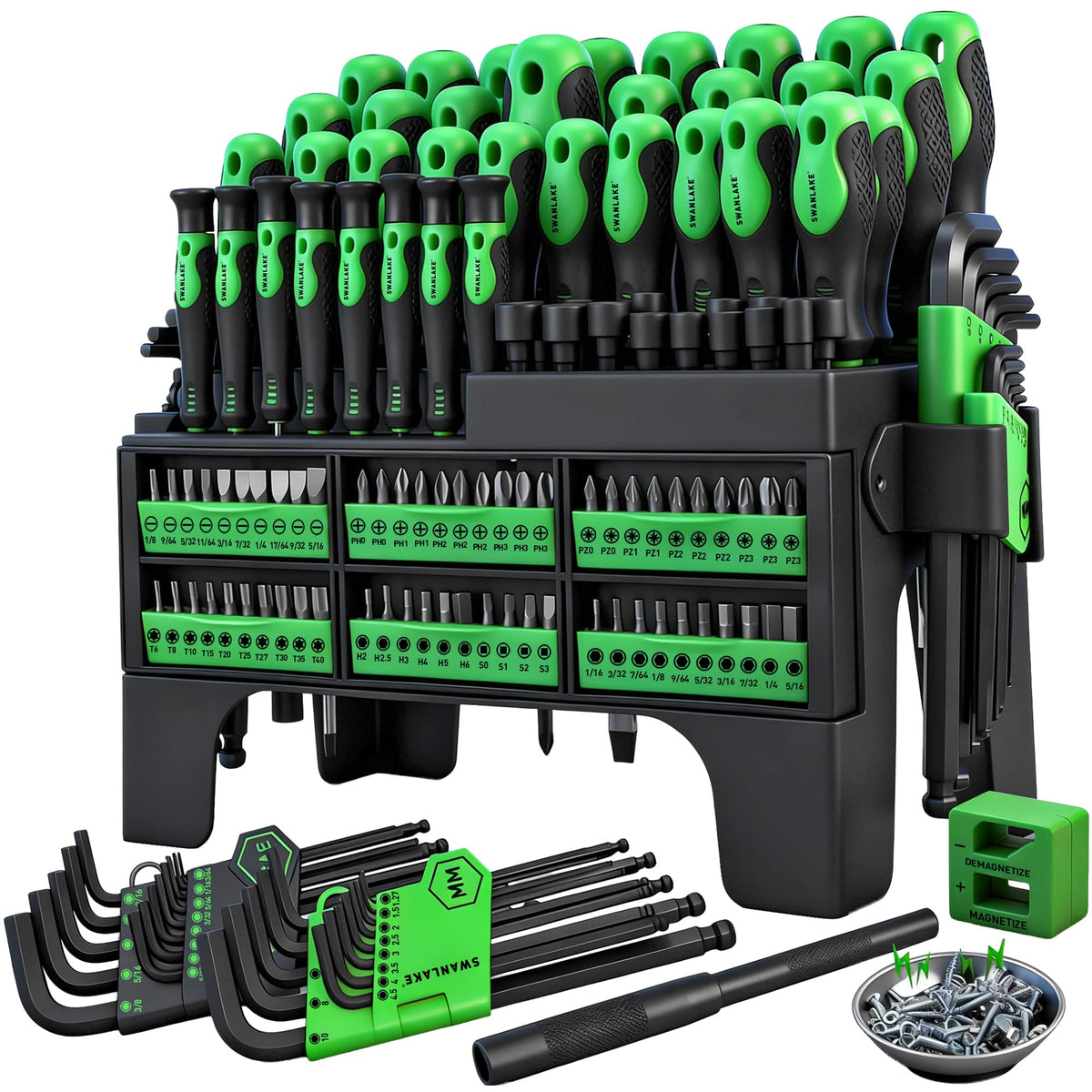 141-Piece Magnetic Screwdriver Set with Plastic Rack, Torx/Slotted/Phillips Precision Screwdrivers, SAE & Metric Hex Key Kit, Ratchet Handle & Screwdriver Bits, DIY Tools for Gift