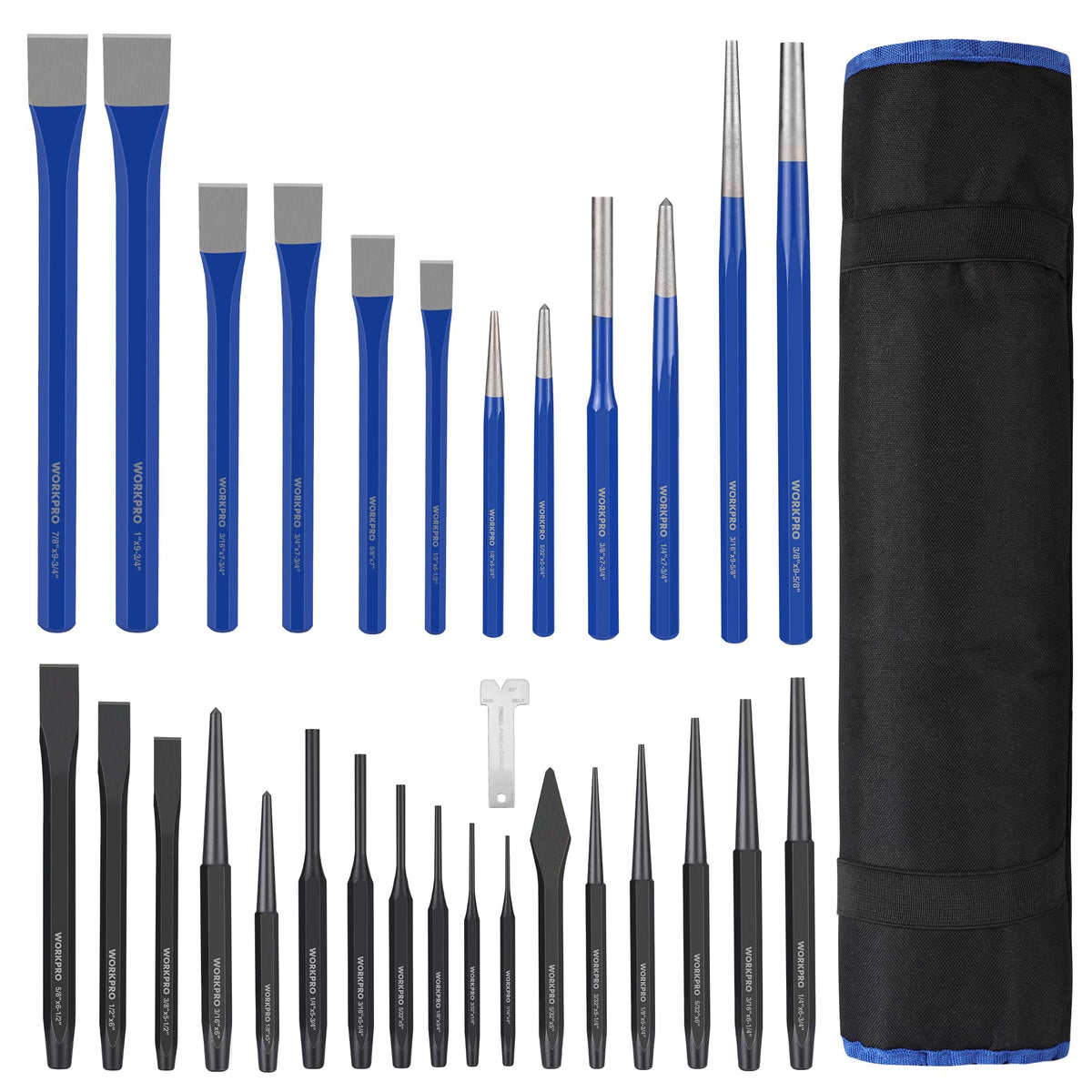 WORKPRO 30 PCS Heavy-Duty Punch and Chisel Set with Roll Pouch