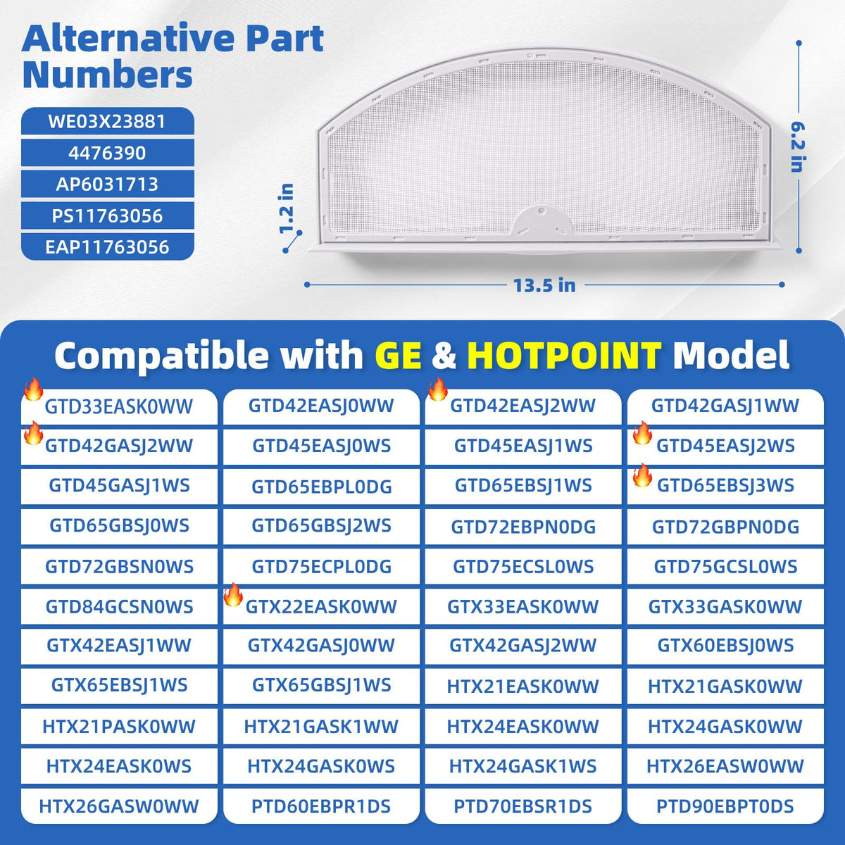 WE03X23881 Dryer Lint Trap Replacement for GE Hotpoint, Replaces PS11763056