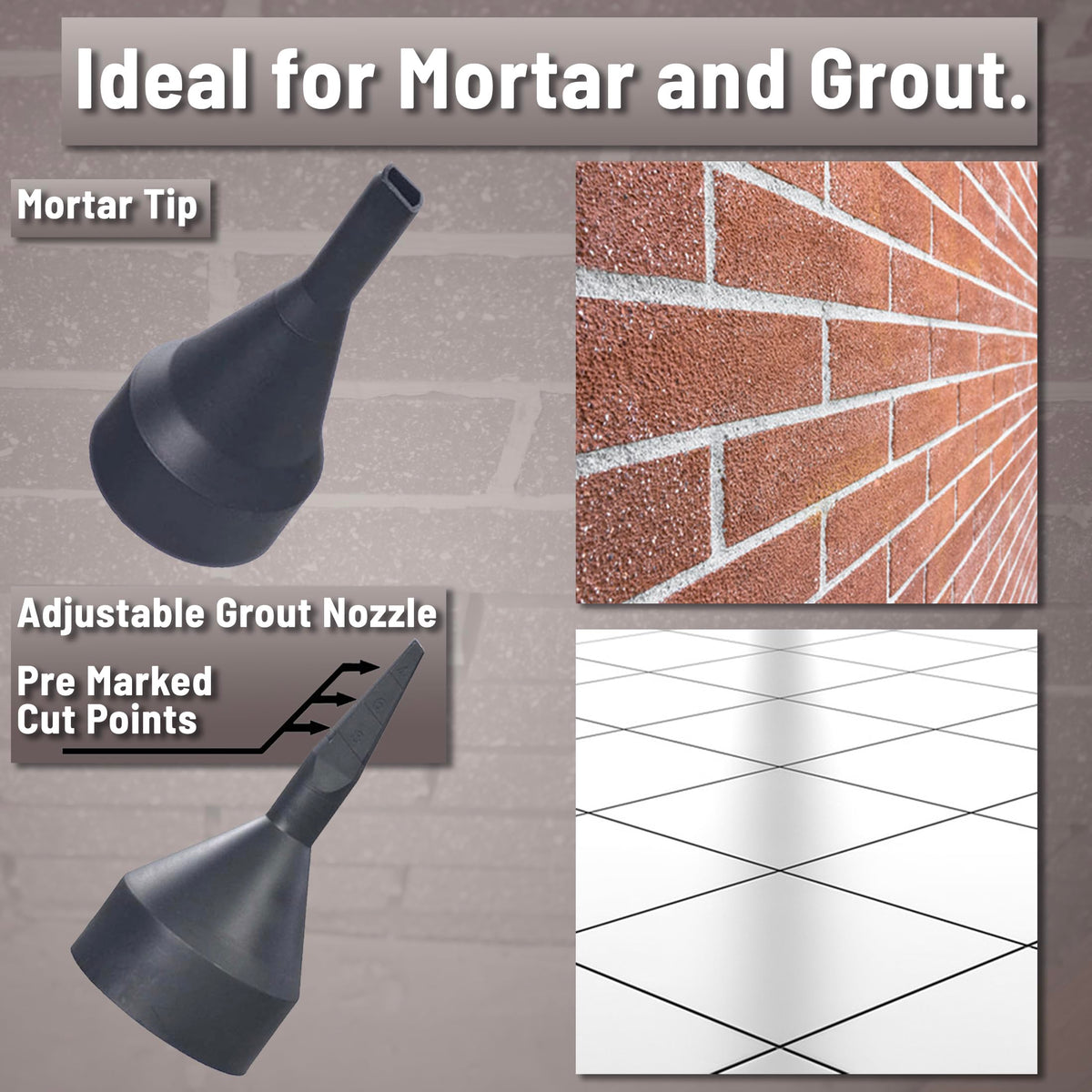 AWF PRO - Mortar Pointing Gun, 1 Quart (32 fl oz.) Capacity, 12:1 Thrust,2 Nozzles, Adjustable Pusher Plate