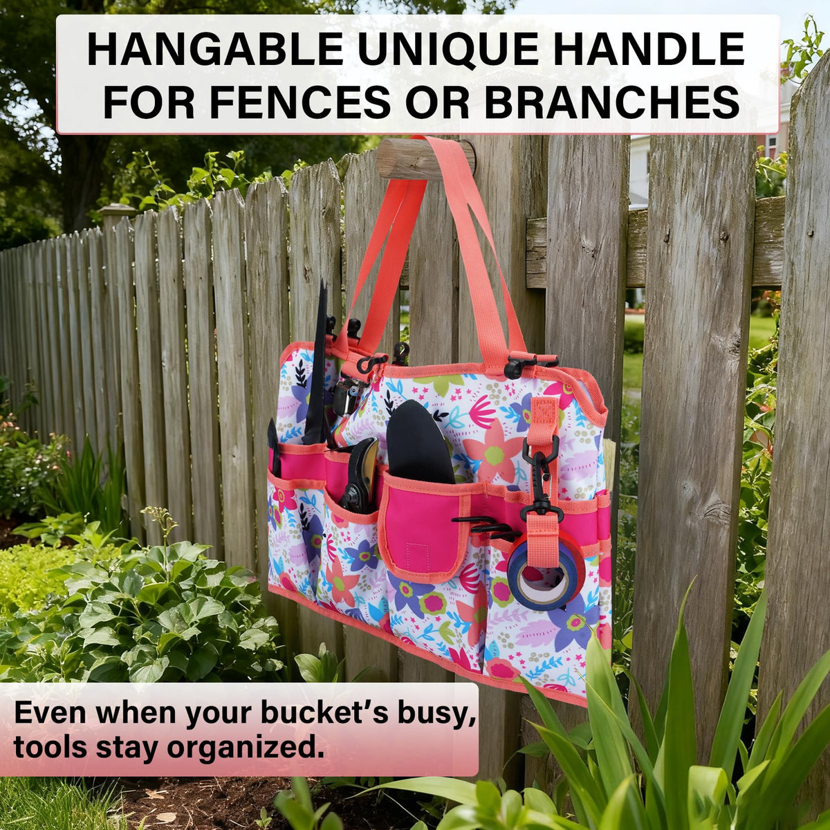 KUNN Bucket Tool Organizer 5 Gallon 18-Pocket Gardening Tool Bag with Hangable Handle, Garden Caddy & Bucket Accessory, Green