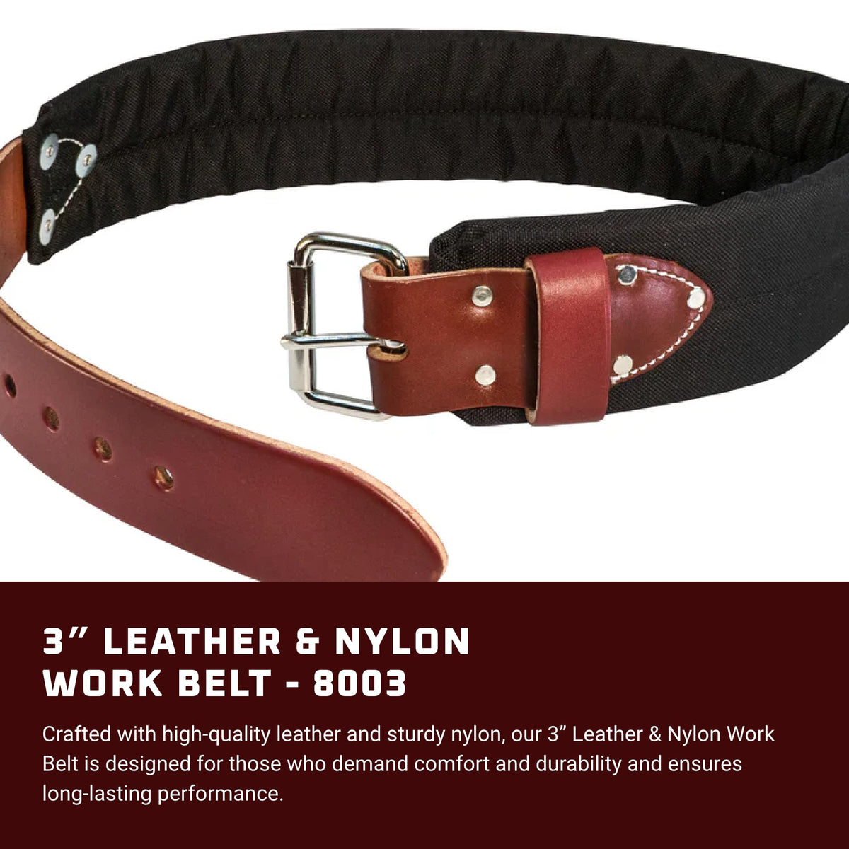 Occidental Leather 3" Leather & Nylon Tool Belt - Medium - 3” Wide Padded with Steel Roller Buckle - Made in USA