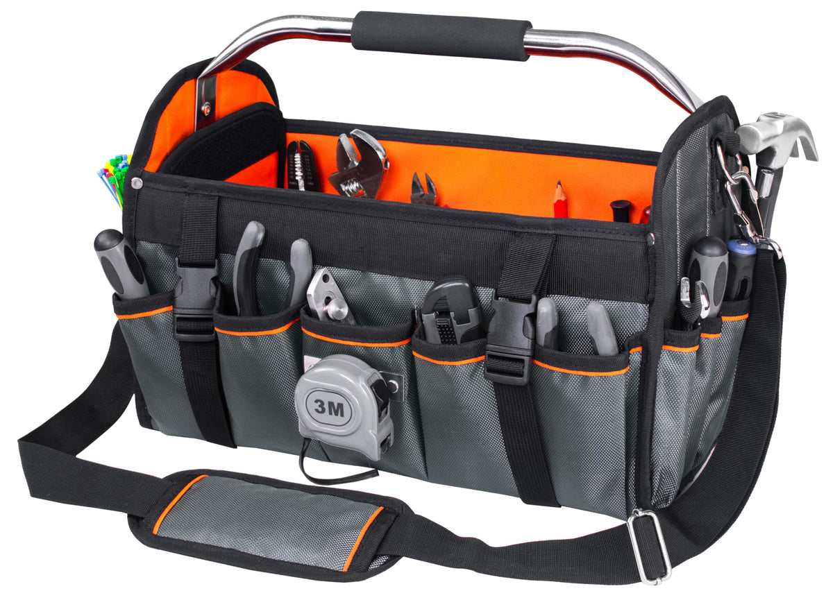 Aupofit 16-Inch Open-Top Tool Tote, 29-Pocket Pro Bag for All Trades