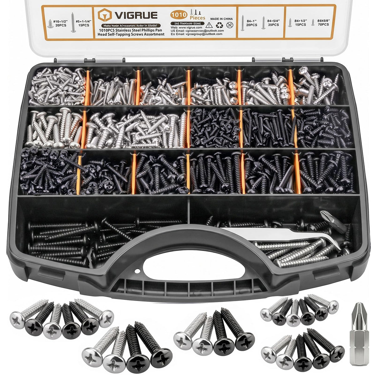 VIGRUE 1010PCS Wood Screws Assortment Kit 304 Stainless Steel