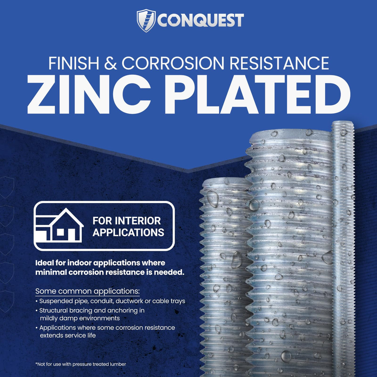 Conquest A307 Zinc Plated Threaded Rod 3/8"-16 x 36