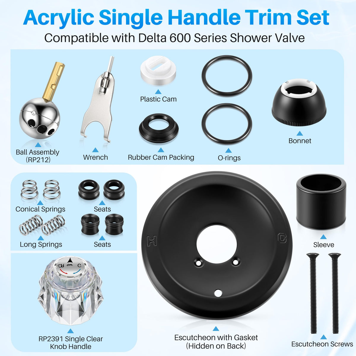 Valve Trim Repair Kit Compatible with Delta RP6046, Knob