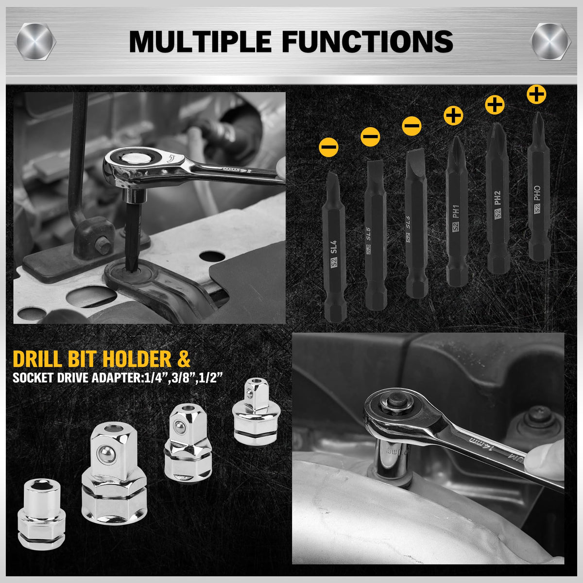 ELEAD 33-Piece Combination Ratchet Wrench Set, SAE & Metric Sizes (1/4" to 3/4" & 6-18mm), 72-Tooth Gear Design, CR-V Steel, Organizer Carry Case, Ideal for Mechanics & DIY