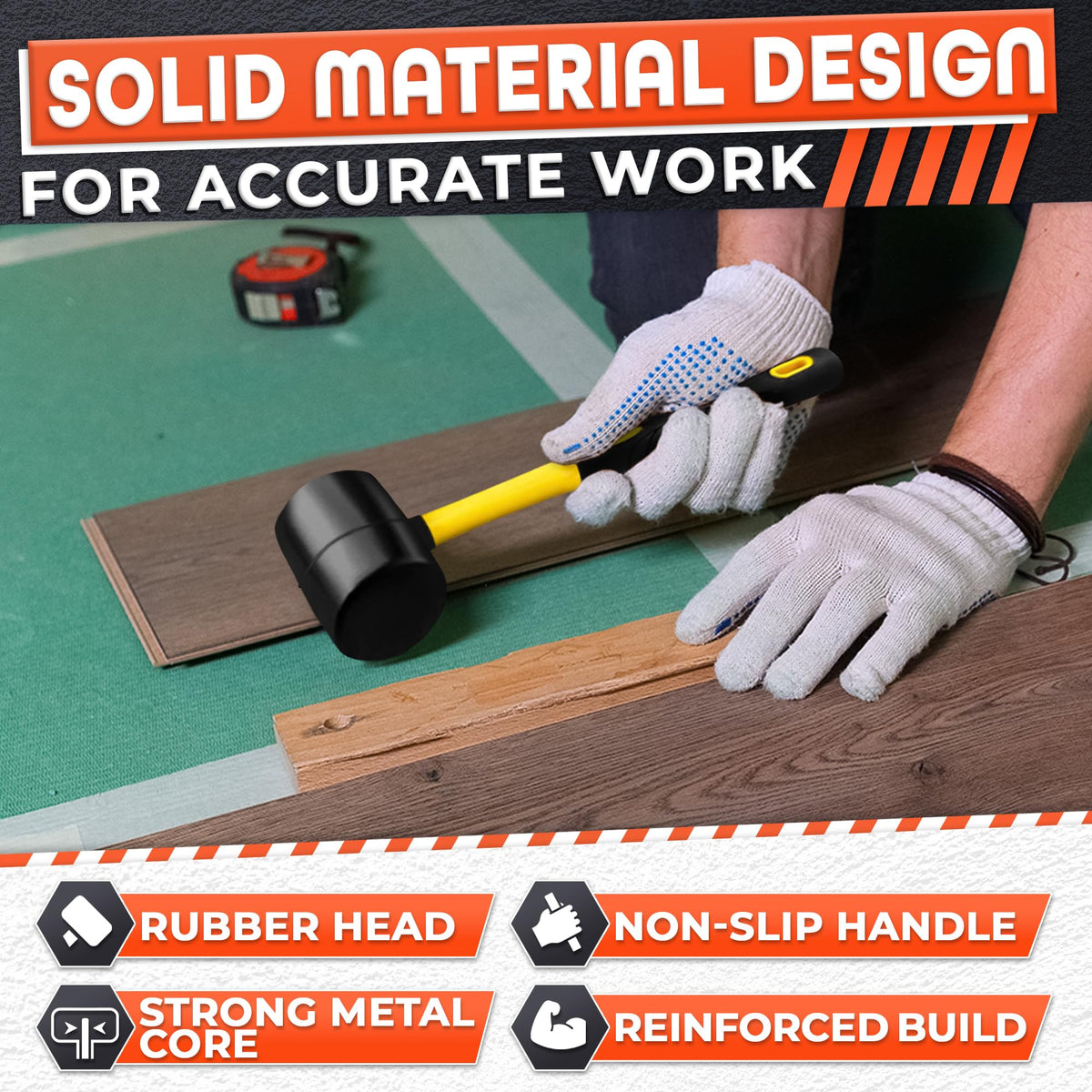24 oz (1.5 lb) Rubber Mallet Hammer, 13in Soft Mallet, Rubber Hammer