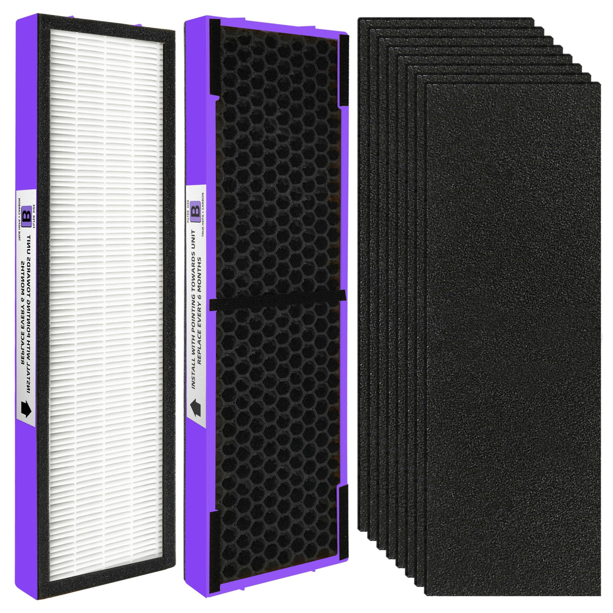 FLT4825 HEPA Filter B Replacement Compatible with G-Guardian Air Purifiers AC4825 AC4825E AC4825W AC4300 AC4800 AC4900 AC4850,4 H13 True HEPA Filters+8 Carbon Pre-Filters