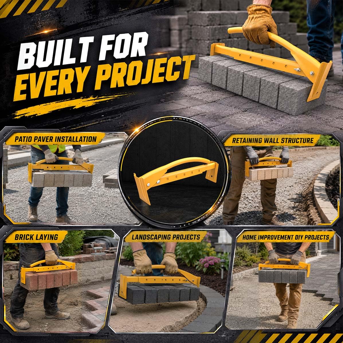 Adjustable Brick Tong, Heavy Duty Steel Brick Lifting Tong Brick Carrier Clamp Masonry Lifting Carrier Tool for Masonry Work, Securely Transports 6-10 Bricks at Once
