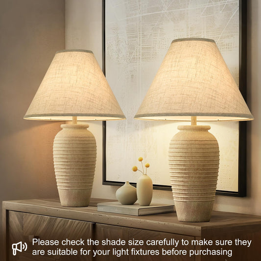 Empire Lamp Shades Set of 2, 6" Top x 16" Bottom x 10.8" High, Large Beige Lamp Shades for Table Lamps Floor Lamps, Natural Linen Lampshades Replacement, Spider, Harp Holders Included, Easy Assembly