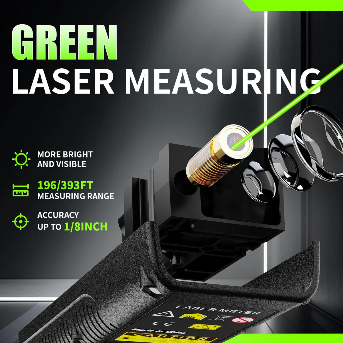 Green Laser Distance Measure USB-C Rechargeable Live XY Angle Sensor 393FT