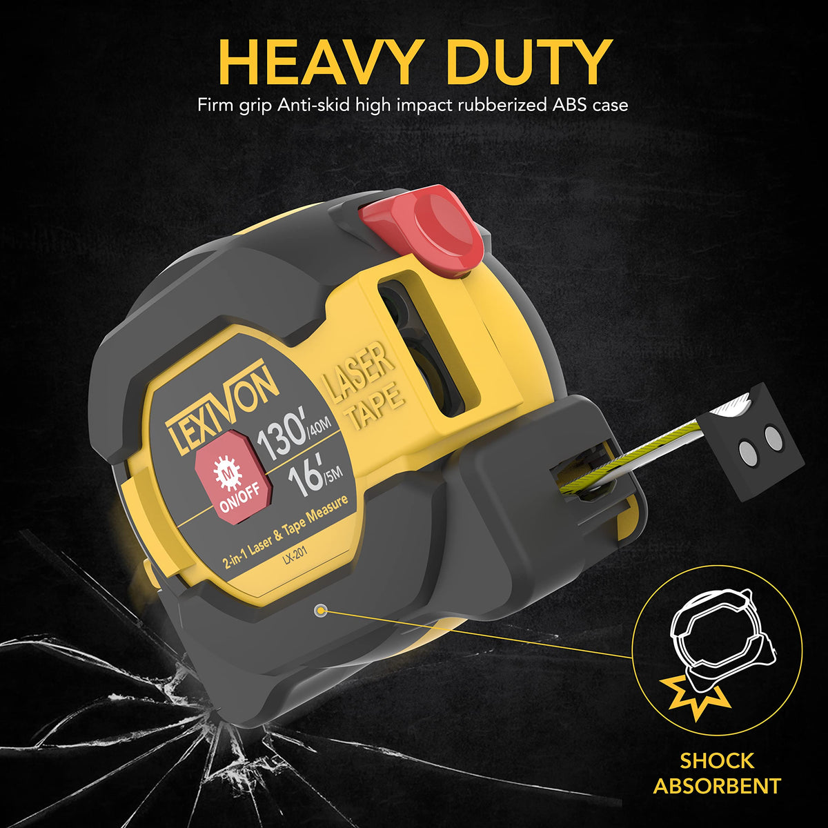 LEXIVON 2 in 1 Digital Laser Tape Measure, 130ft/40m Laser Distance Meter Display On Backlit LCD Screen with 16ft/5m AutoLock Measuring Tape, Ft/Inch/Fractions/M/mm(LX-201)