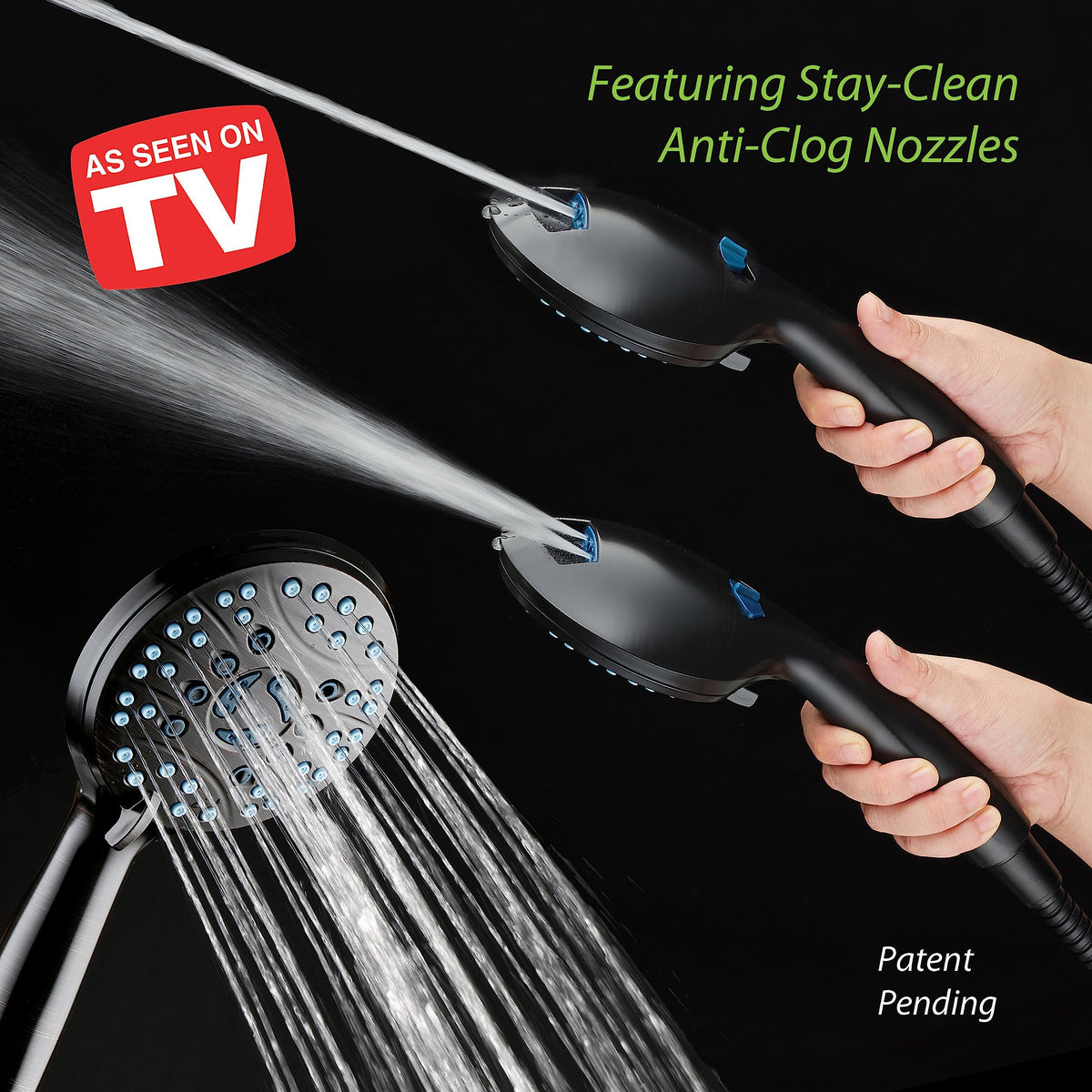 AquaCare High Pressure 8-mode Handheld Shower Head - Anti-clog Nozzles, Built-in Power Wash to Clean Tub, Tile & Pets, Extra Long 6 ft. Stainless Steel Hose, Wall & Overhead Brackets