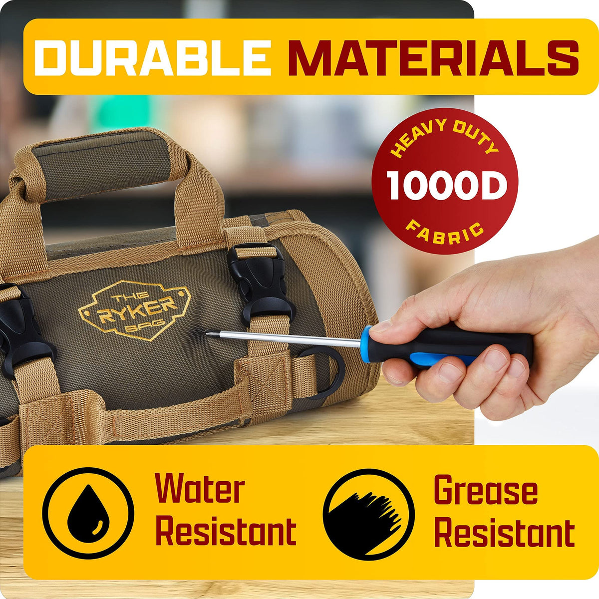 Ryker Heavy Duty Roll Up Tool Bag Organizer w/Detachable Pouches, Gift Men