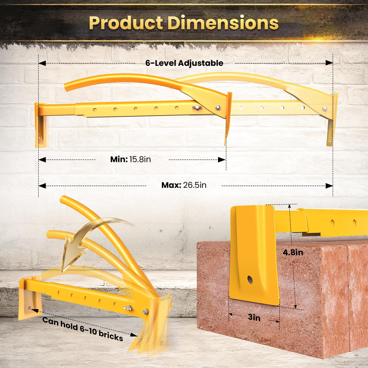 NUMAKY Heavy Duty Steel Brick Tongs, Adjustable Brick Carrier for 6-10 Bricks, Labor-Saving Brick Lifting Tool for Masonry Construction and Building Projects
