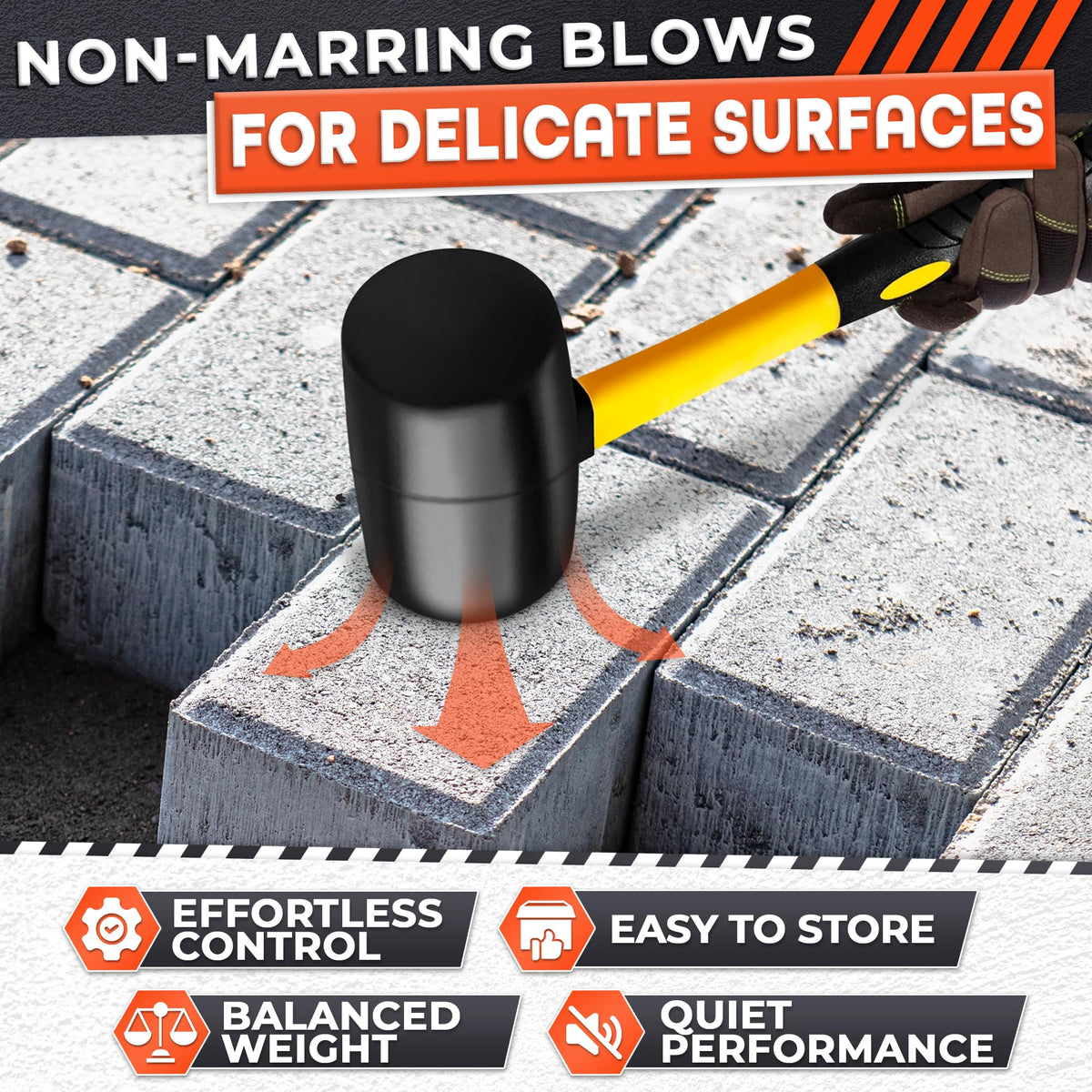 24 oz (1.5 lb) Rubber Mallet Hammer, 13in Soft Mallet, Rubber Hammer