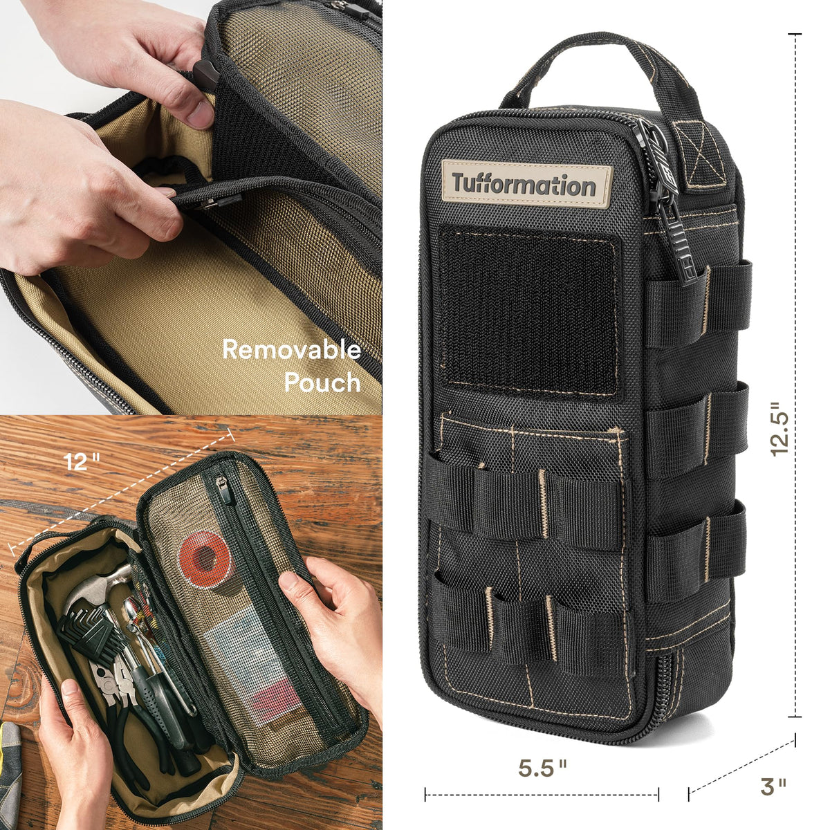 Tufformation Heavy Duty Small Tool Bag Pouch, Utility Organizer Case