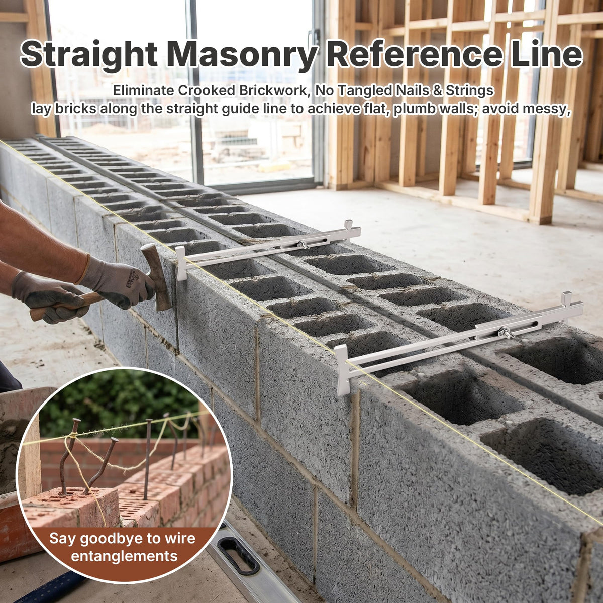 2 Pack Aluminum Line Stretchers Masonry, Block Line Stretcher for Masonry Tools, Adjustable 3.8"-12.4" String Line Holder