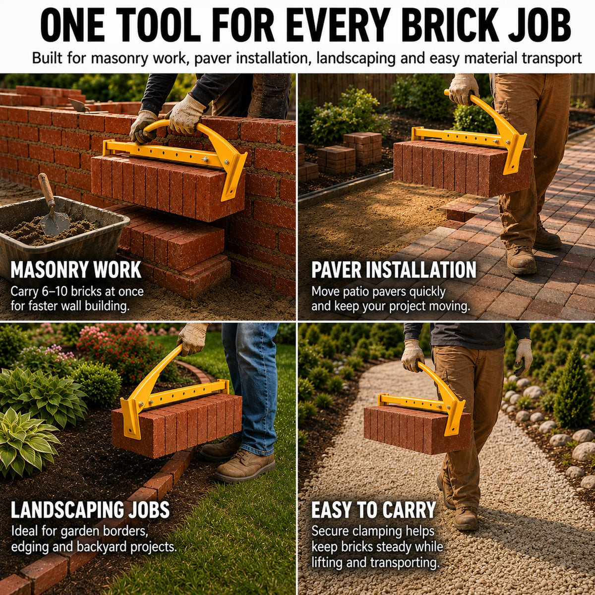 NUMAKY Heavy Duty Steel Brick Tongs, Adjustable Brick Carrier for 6-10 Bricks, Labor-Saving Brick Lifting Tool for Masonry Construction and Building Projects