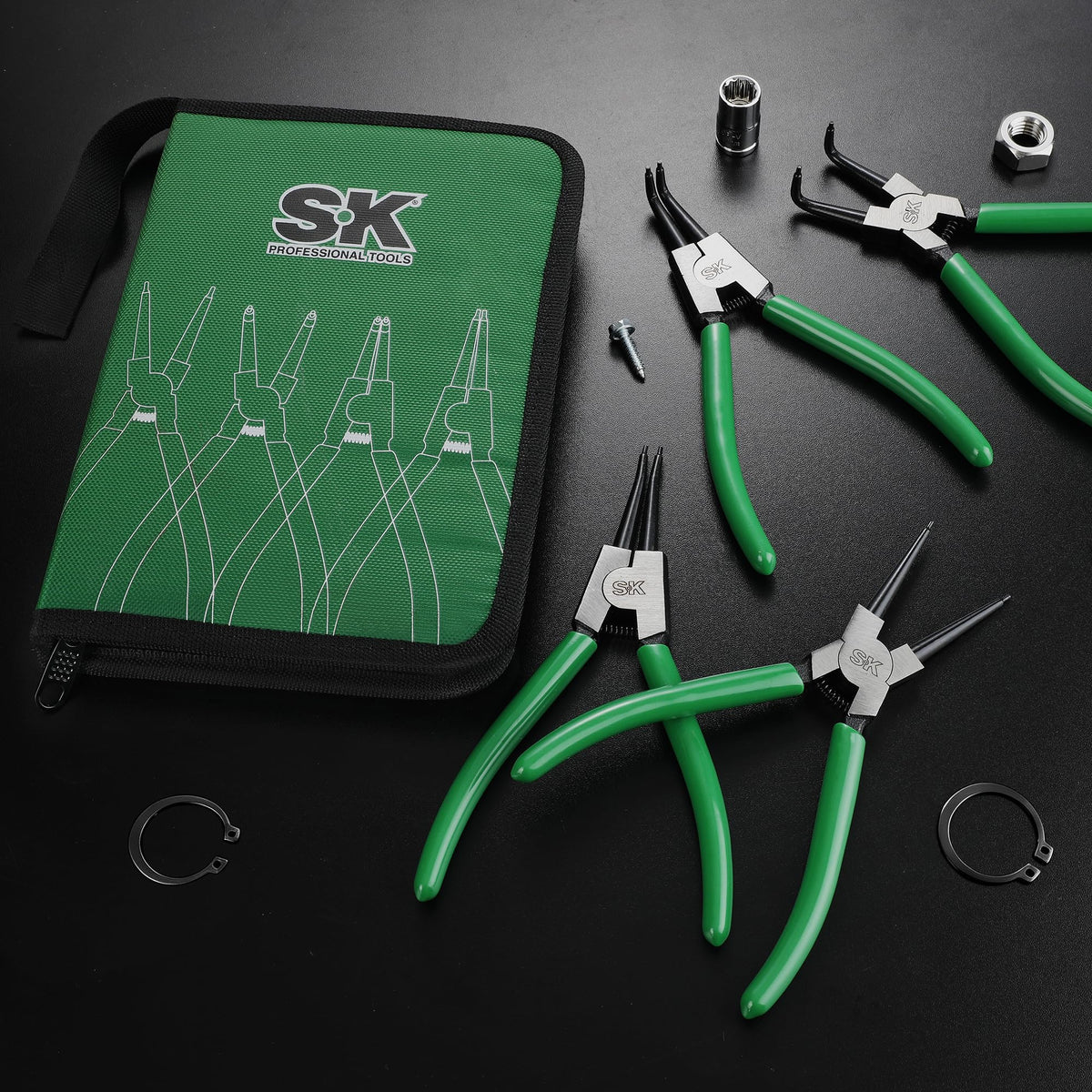 SK 4-Piece Snap Ring Pliers Set, 7-Inch Internal/External Circlip Pliers