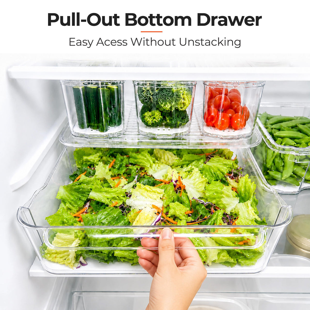 SMRCAD Clear Fridge Bins with Drain Trays - BPA-Fr
