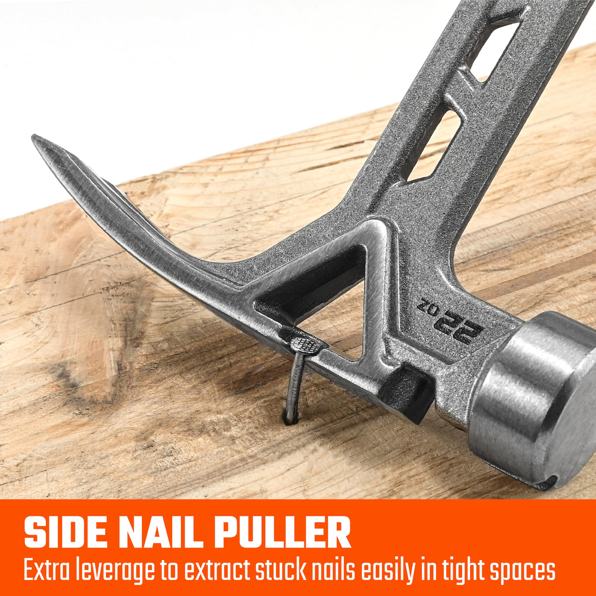 VANQUISH Framing Hammer 22oz One Piece Forged Straight Claw Hammer with Smooth Face & Shock Reduction Grip, Claw Hammer with Magnetic Nail Holder Side Nail Puller, 0630