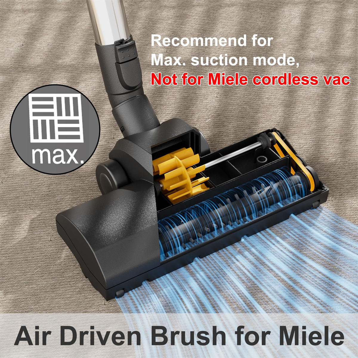 Kodahome Turbo Brush Compatible with Miele C1 C2 C3 CX1 Vacuum Cleaners, Air Driven Floorhead for Low to Medium Pile Carpets Rugs Stairs and Hard Floors