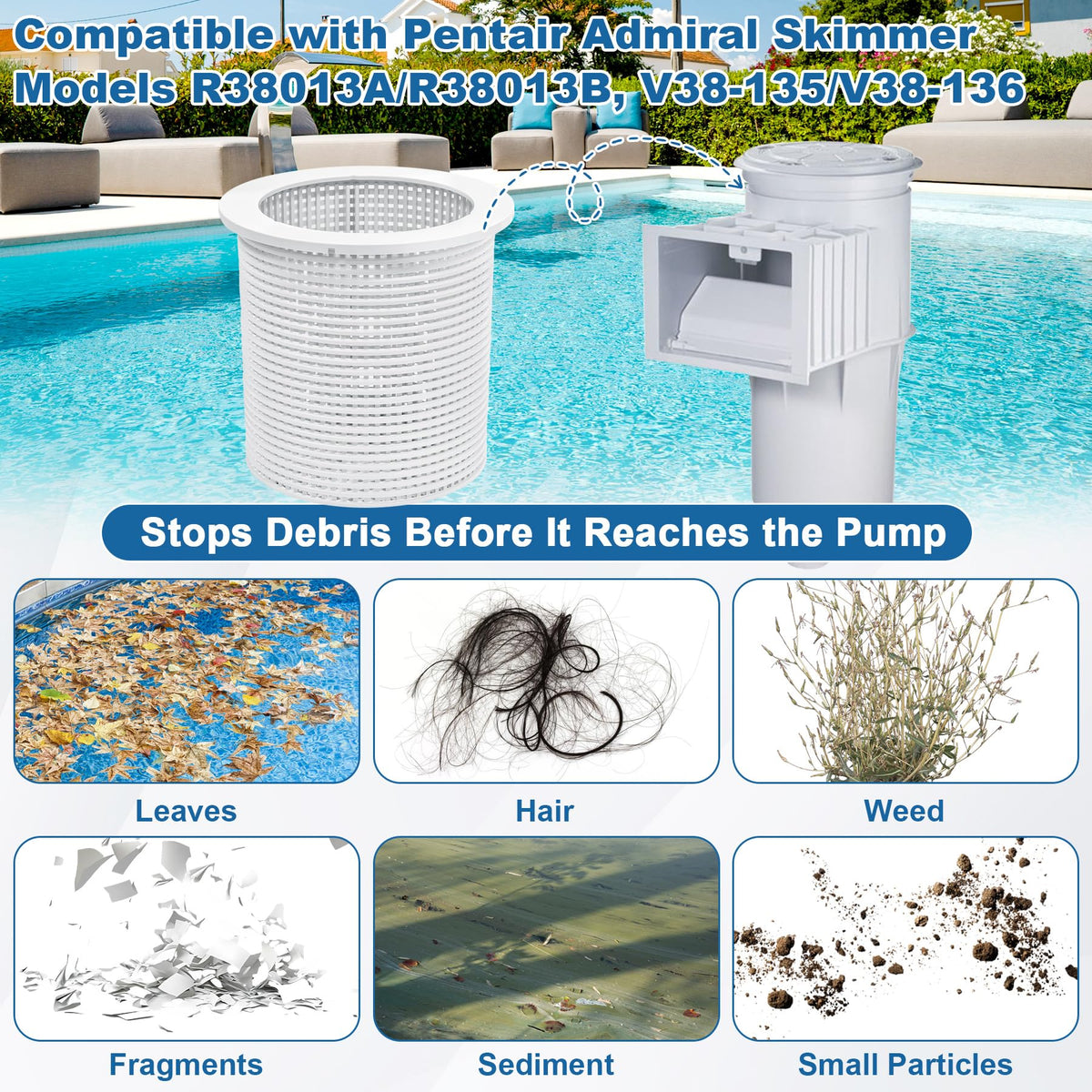 BigHead R38013A Pool Skimmer Basket Compatible with Pentair American Admiral for Inground Heavy Duty Pool Skimmer Basket Replacement for R38013A V38-135 V38-135 V38-136