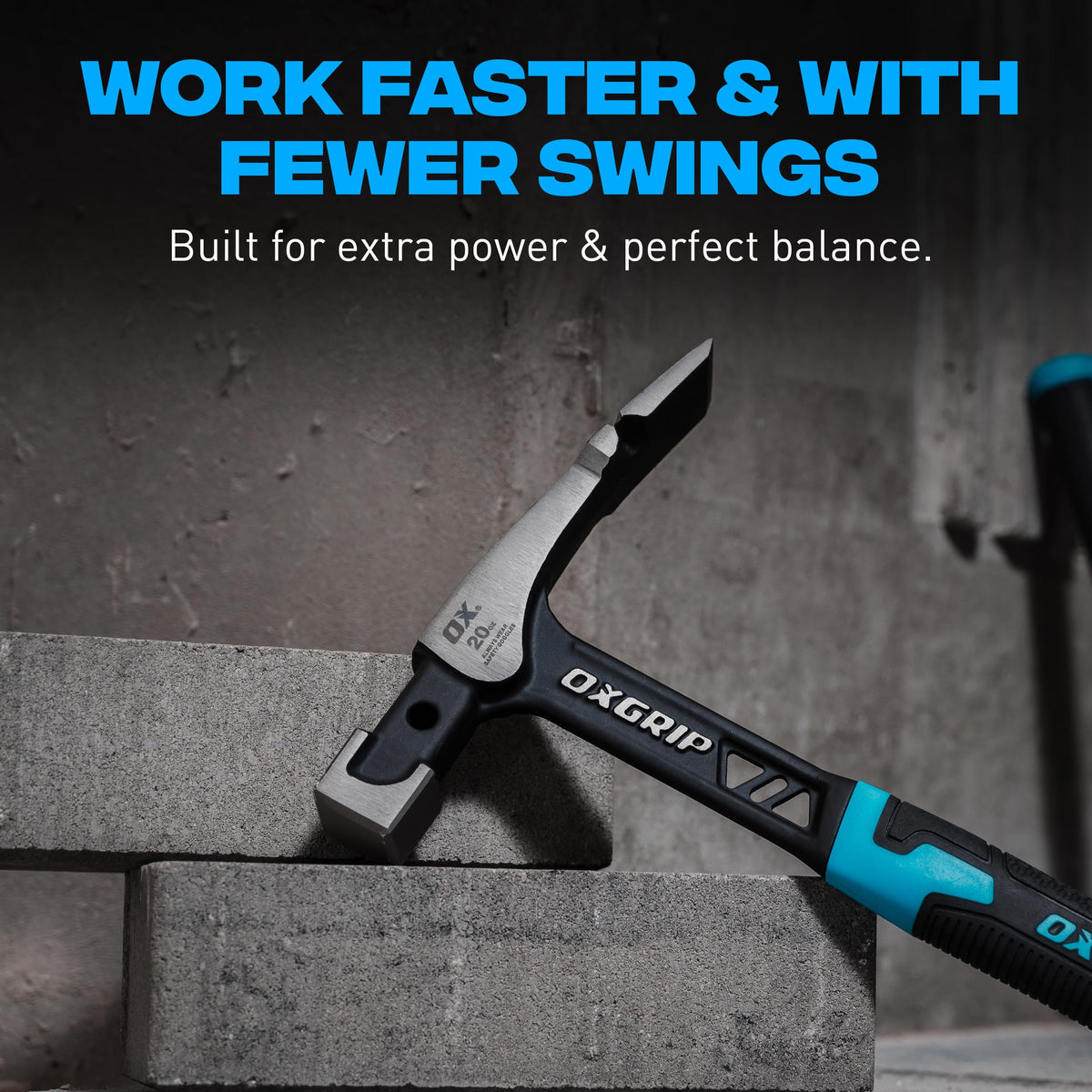 OX Ultrastrike Brick Hammer 20 oz - One-Piece Steel, Anti-Vibration