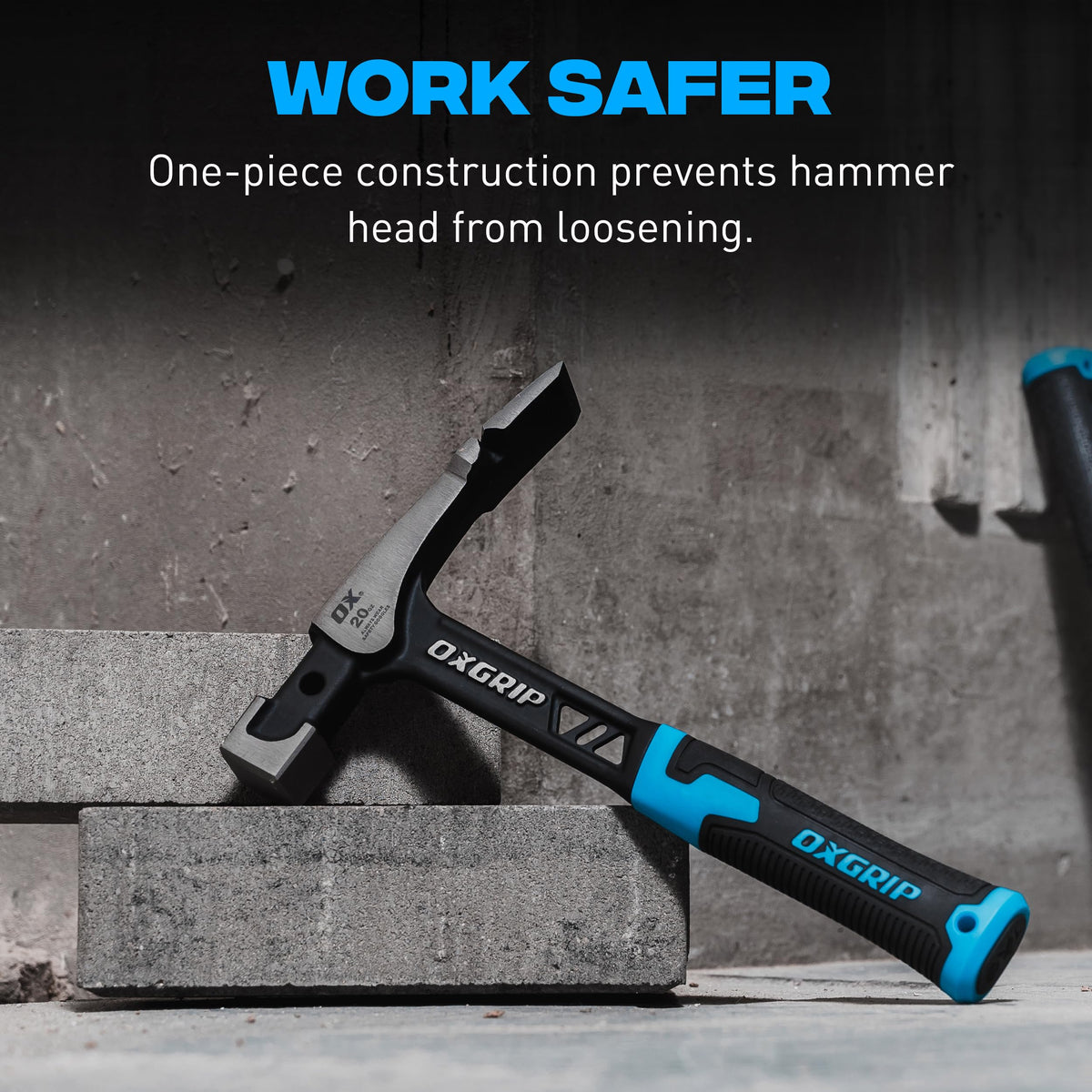 OX Ultrastrike Brick Hammer 20 oz - One-Piece Steel, Anti-Vibration